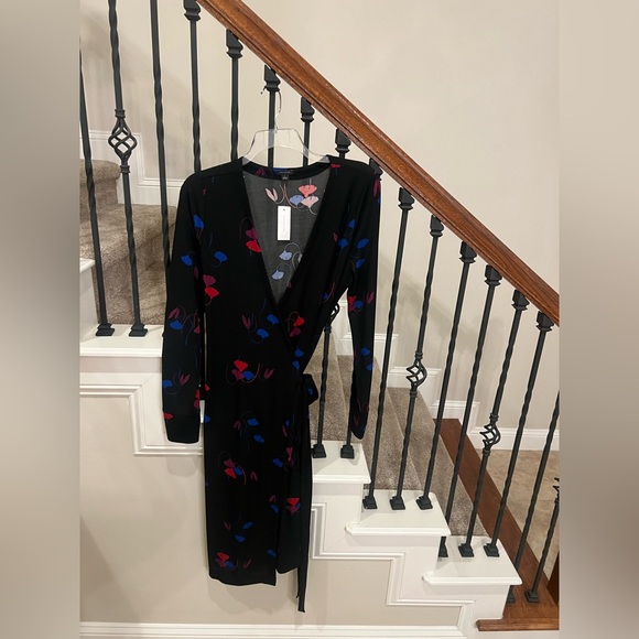 NWT Ann Taylor Black Wrap Dress with Floral Accents - Picture 2 of 15